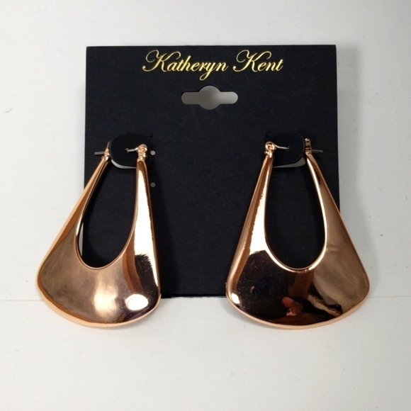 Katheryn Kent Rose Gold-tone Designer Hoop Drop Earrings Women's Fashion Jewelry - Picture 3 of 5